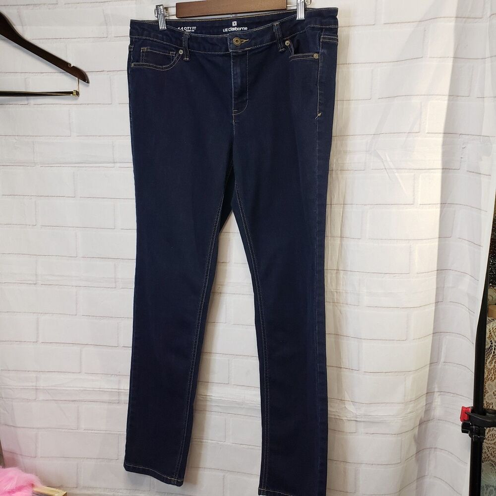 Liz Claiborne City Fit Skinny Leg Dark Wash Jeans womens 14 36"w 30"L